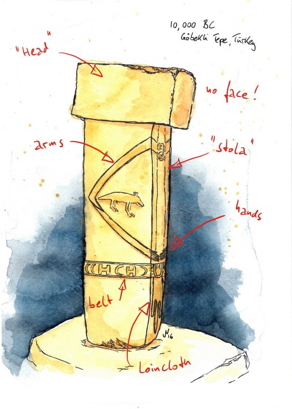 Pilier 18 à Göbekli Tepe, ce dessin est de l'Institut archéologique allemand